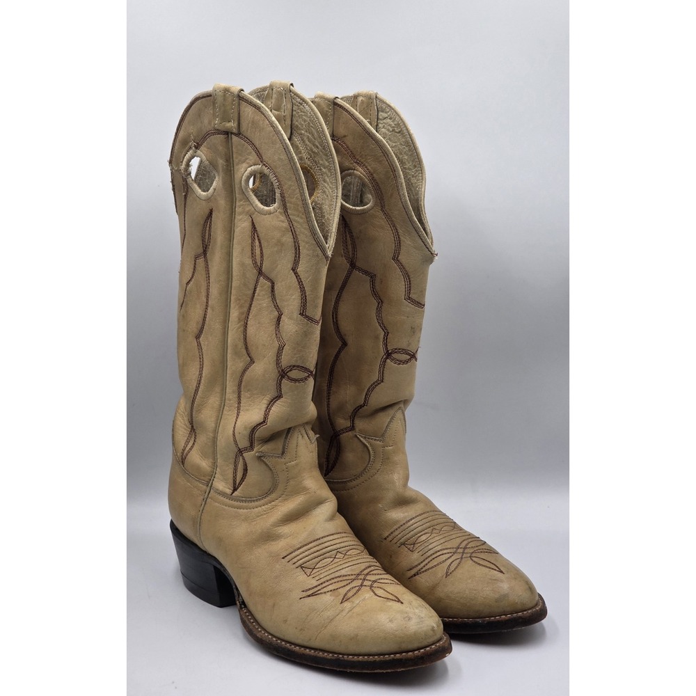 Tony Lama Buckaroo Distressed Leather Cowboy Boots size 7B Western Ivory Beige